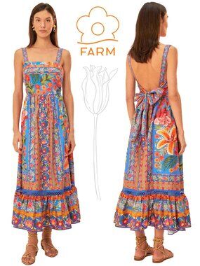 FARM Rio Stitched Garden Blue Maxi Sundress